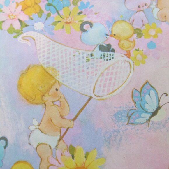 Vintage Baby Gift Wrap Cute Bears Bunnies Ducks Kittens Butterflies Nets 1 Piece - Picture 6 of 12